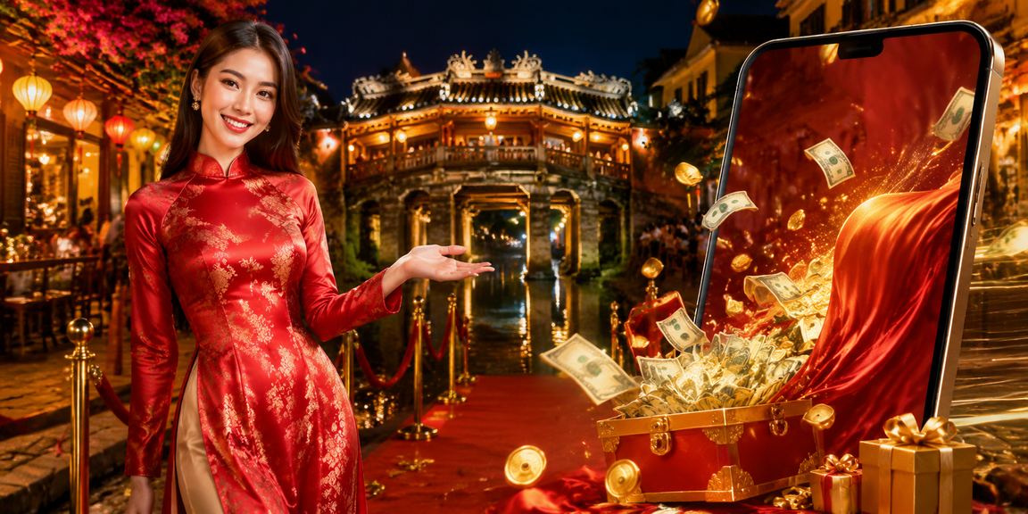Người dùng trải nghiệm ứng dụng cá cược tại Hội An với áo dài truyền thống