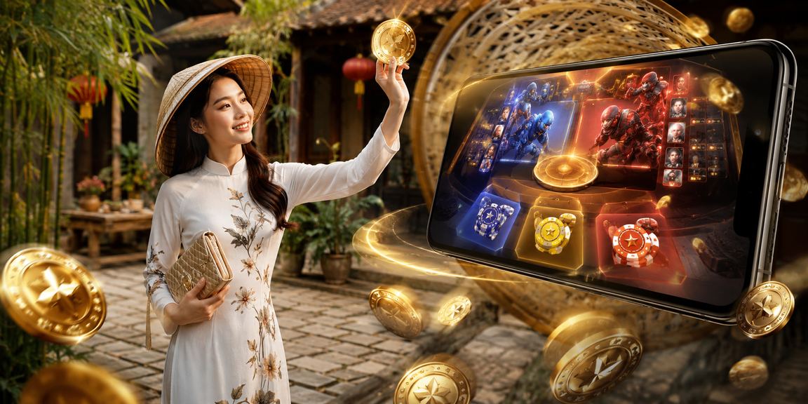 Người đội nón lá tại Ninh Bình xem trận Esports và theo dõi kèo cá cược trên điện thoại